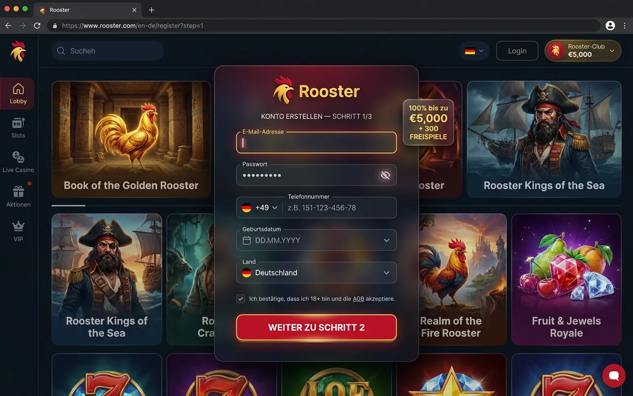 Registrierung in unter 60 Sekunden – Rooster